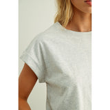 Miou Muse - Round Neck Cuffed Sleeve Top - Heather Grey