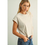 Miou Muse - Round Neck Cuffed Sleeve Top - Melange Tan