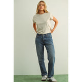 Miou Muse - Round Neck Cuffed Sleeve Top - Melange Tan