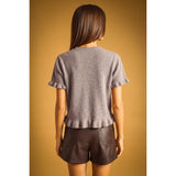 Miou Muse - Ruffle Hem Short Sleeve Sweater Top - Taupe