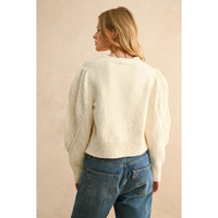 Miou Muse - Scallop Detailed Puff Shoulder Sweater Top - Beige