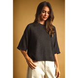 Miou Muse - Short Sleeve Knit Crop Top - Charcoal