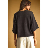Miou Muse - Short Sleeve Knit Crop Top - Charcoal