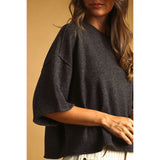 Miou Muse - Short Sleeve Knit Crop Top - Charcoal