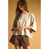 Miou Muse - Short Sleeve Knit Crop Top - Heather Oatmeal
