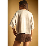 Miou Muse - Short Sleeve Knit Crop Top - Heather Oatmeal