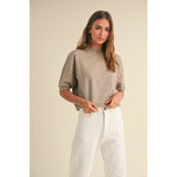 Miou Muse - Short Sleeve Sweater Top - Mocha