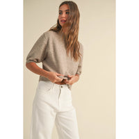Miou Muse - Short Sleeve Sweater Top - Mocha