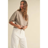 Miou Muse - Short Sleeve Sweater Top - Mocha