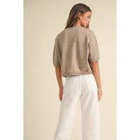 Miou Muse - Short Sleeve Sweater Top - Mocha