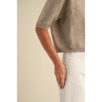 Miou Muse - Short Sleeve Sweater Top - Mocha
