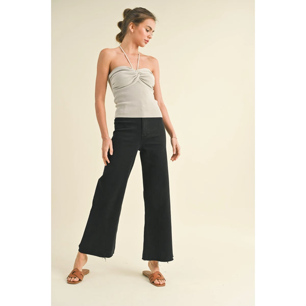 Miou Muse - Straight Wide Leg Denim Pants - Washed Black