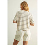 Miou Muse - Stripe Cotton Linen Top - Beige/Black