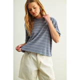 Miou Muse - Stripe Cotton Linen Top - Blue/White