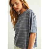 Miou Muse - Stripe Cotton Linen Top - Blue/White