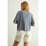 Miou Muse - Stripe Cotton Linen Top - Blue/White