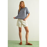 Miou Muse - Stripe Cotton Linen Top - Blue/White