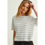 Miou Muse - Stripe Cotton Linen Top - White/Black