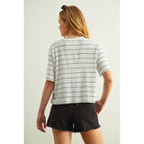 Miou Muse - Stripe Cotton Linen Top - White/Black