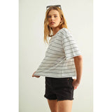 Miou Muse - Stripe Cotton Linen Top - White/Black