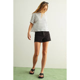 Miou Muse - Stripe Cotton Linen Top - White/Black