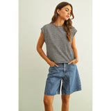 Miou Muse - Striped Slub Top - Black/White