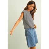 Miou Muse - Striped Slub Top - Black/White