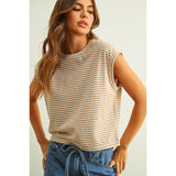 Miou Muse - Striped Slub Top - Tan/White