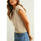 Miou Muse - Striped Slub Top - Tan/White