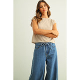 Miou Muse - Striped Slub Top - Tan/White