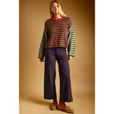 By Together - Stripe With Multi Color Knit Top - Brown/Navy