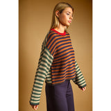 By Together - Stripe With Multi Color Knit Top - Brown/Navy