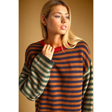 By Together - Stripe With Multi Color Knit Top - Brown/Navy