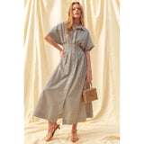 Miou Muse - Striped Buttondown Dress Shirt - Navy Stripe