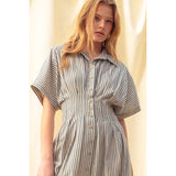 Miou Muse - Striped Buttondown Dress Shirt - Navy Stripe