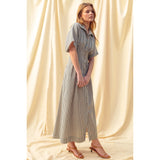 Miou Muse - Striped Buttondown Dress Shirt - Navy Stripe