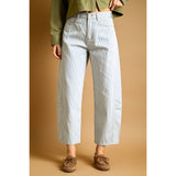 Miou Muse - Striped Cotton Barrel Pants - Light Blue