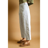 Miou Muse - Striped Cotton Barrel Pants - Light Blue
