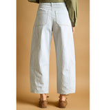 Miou Muse - Striped Cotton Barrel Pants - Light Blue