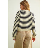 Miou Muse - Striped Pattern Button Front Knitted Cardigan - Black/White