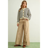Miou Muse - Striped Pattern Button Front Knitted Cardigan - Black/White