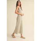 Miou Muse - Striped Pattern Knit Dress - Beige/Grey