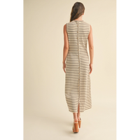 Miou Muse - Striped Pattern Knit Dress - Beige/Grey