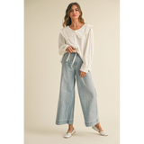 Miou Muse - Washed Denim with Tie Fronts - Denim