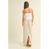 Miou Muse - Linen with Ribbed Knitted Top Combo Dress - White/Oatmeal