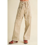 Mustard Seed - Drawstring Waist Wide Leg Utility Trouser - Dark Beige