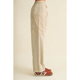 Mustard Seed - Drawstring Waist Wide Leg Utility Trouser - Dark Beige