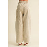Mustard Seed - Drawstring Waist Wide Leg Utility Trouser - Dark Beige
