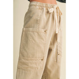 Mustard Seed - Drawstring Waist Wide Leg Utility Trouser - Dark Beige