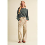 Mustard Seed - Drawstring Waist Wide Leg Utility Trouser - Dark Beige